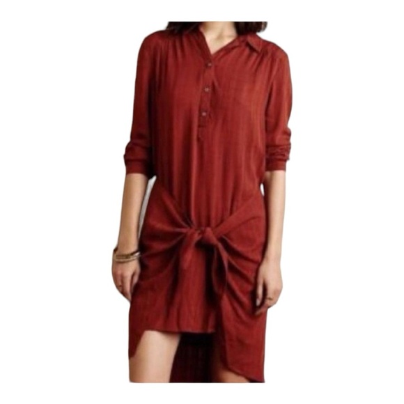Anthropologie Dresses & Skirts - Anthropologie Maeve Bloomsbury Tie Front Shirt Dress Womens Size 4 ob465625 Rust